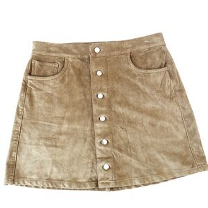 Express Tan Faux Suede Skirt with Button Detail - Size 8